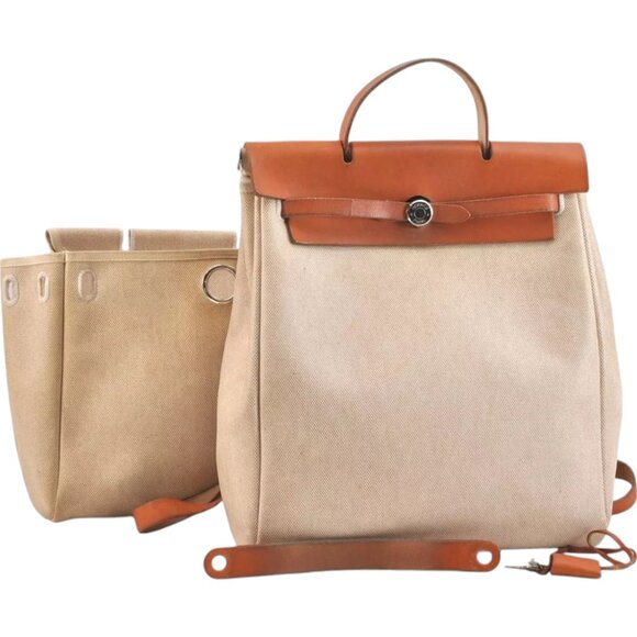 165865AR (X6) Hermes Backpack Bag 2 Way White Canvas - Picture 1 of 14